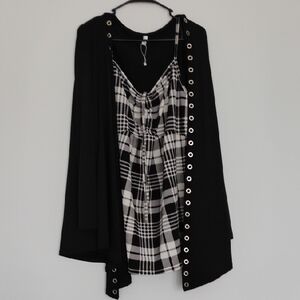 Rosegal Black & White Plaid Mini Dress Long Tunic Attached Black Long Sleeve 3XL